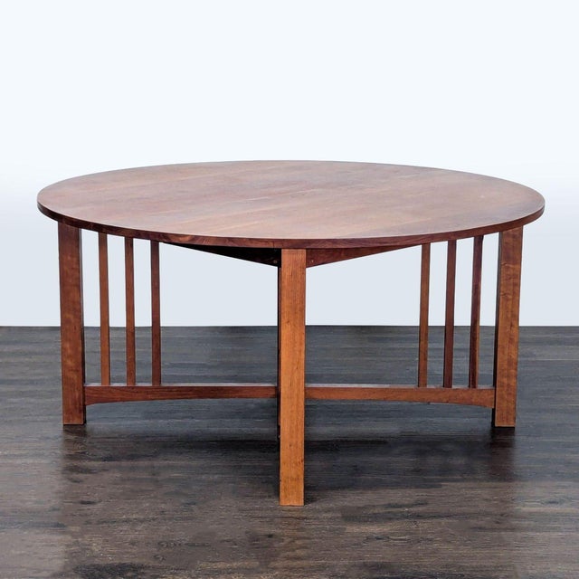 Thos. Moser Thos Moser Cherry Wood 9-Piece Extendable Dining Set With Black Leather Seats For Sale - Image 4 of 9