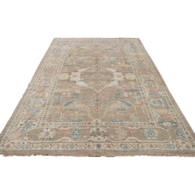 Contemporary Modern Gray Sultanabad Handmade Floral Wool Rug For Sale - Image 3 of 9