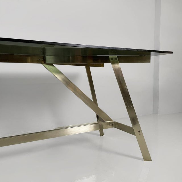 Italian Modern Dining Table in Smoked Glass and Steel from Formanova, 1970s For Sale - Image 14 of 18