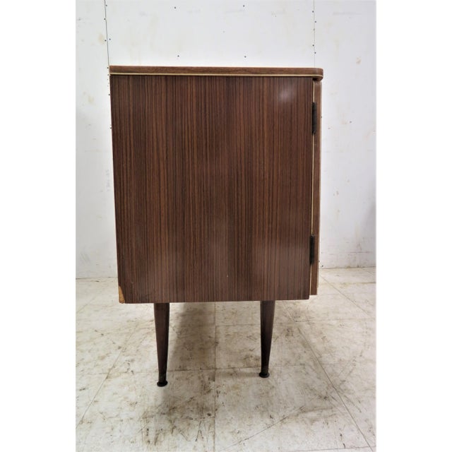 Wood English Mid Century Formica Cocktail Sideboard With Stenciled Glass For Sale - Image 7 of 9