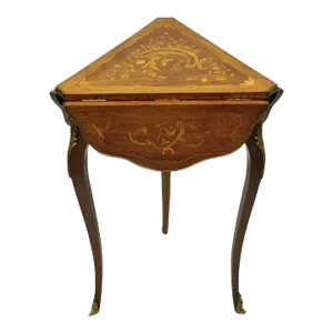 Antique French Louis XV Style Satinwood Inlay Bronze Ormolu Drop Leaf Side Table