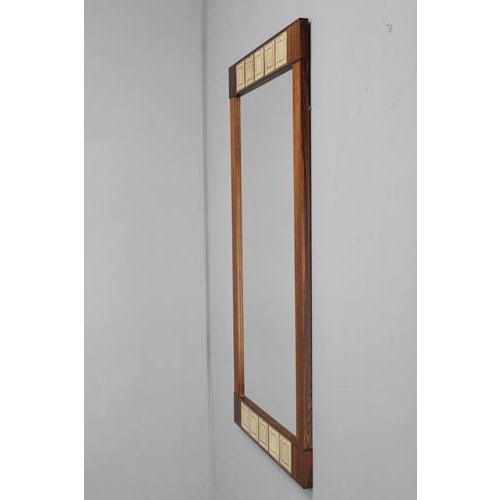 Mid-Century Danish Rectangular Wood and Tile Wall Mirror, 1960s For Sale - Image 4 of 10