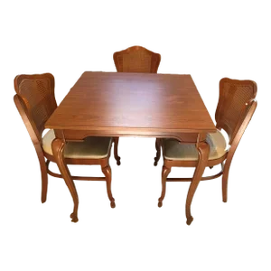 Shelby Williams 1960’s French Provincial-Style Breakfast Nook Square-Top Table and 3 Cane-Back Chairs - Set of 4