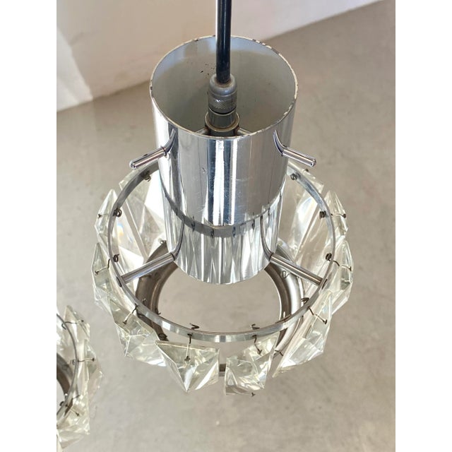 Metal Steel and Crystal Chandelier, 1960s For Sale - Image 7 of 13