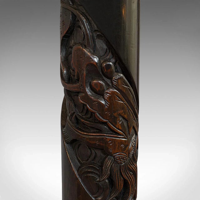 Brown Vintage Mid 20th Century Art Deco Oriental Mahogany Carved Lamp For Sale - Image 8 of 13