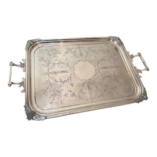 Huge Rare Antique 1857 Reed & Barton Silver Plate Art Deco Serving Tray Platter For Sale