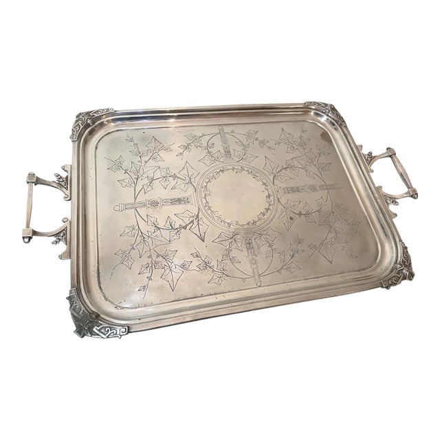 Huge Rare Antique 1857 Reed & Barton Silver Plate Art Deco Serving Tray Platter For Sale
