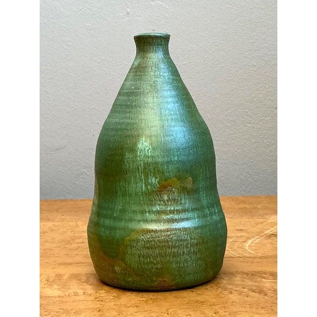 Vintage Green Glazed Studio Pottery Vase For Sale - Image 4 of 18
