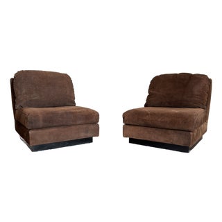 Vintage 1970s Attributed to Willy Rizzo Boar Leather Lounge Chairs For Sale