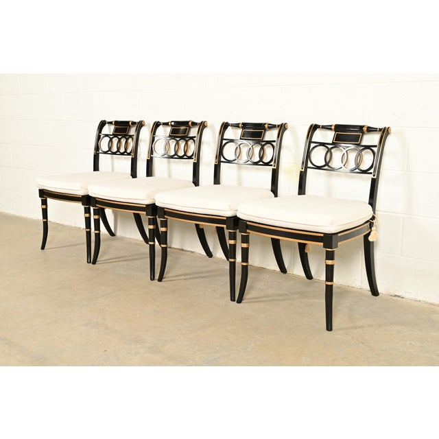 Baker Furniture Historic Charleston Regency Ebonized and Gold Gilt Dining Chairs, Set of Four For Sale - Image 16 of 16