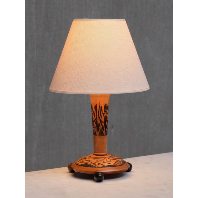 Black Amsterdam School Table Lamp with Carved Foliate Decoration, Netherlands, 1920s For Sale - Image 8 of 13