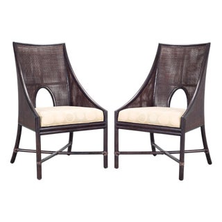 Pair of Barbara Barry for McGuire Rattan Caned Dining Armchairs For Sale