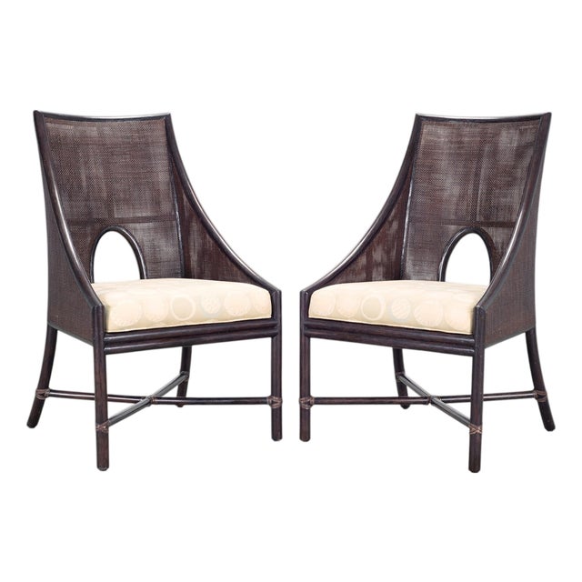 Pair of Barbara Barry for McGuire Rattan Caned Dining Armchairs For Sale