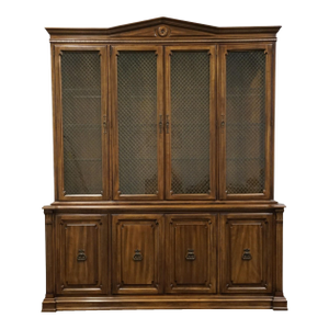 Davis Cabinet Co. Vintage Cherry Italian Neoclassical Tuscan Style 72" Buffet W. Lighted Display China Cabinet 827 828
