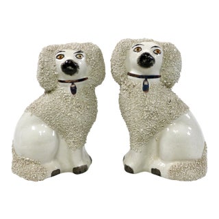 Staffordshire Ware Pair of Confetti Poodle Mantle Dogs For Sale