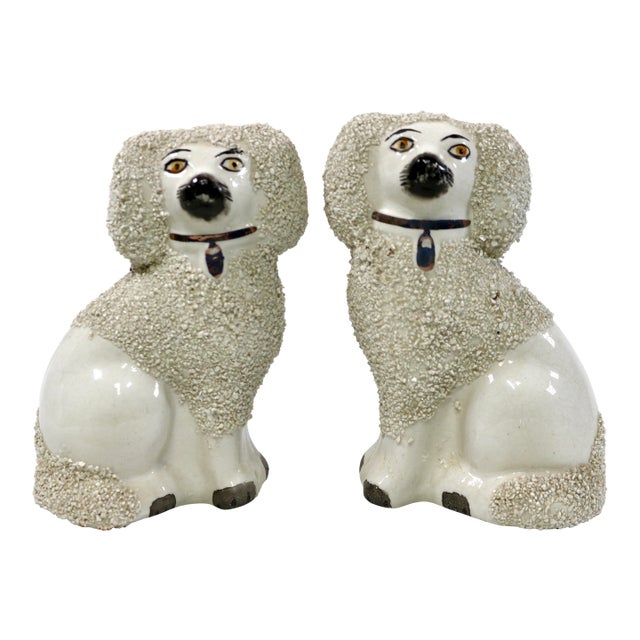 Staffordshire Ware Pair of Confetti Poodle Mantle Dogs For Sale