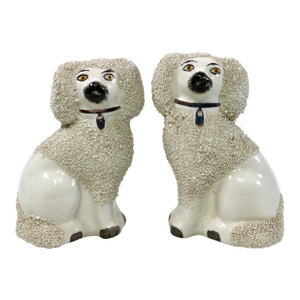 Staffordshire Ware Pair of Confetti Poodle Mantle Dogs