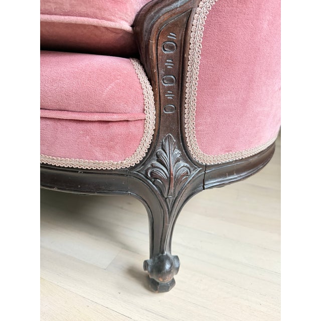 Rose Rococo Revival Loveseat With Antique Rose Velvet Upholstery and Decorative Walnut Carvings For Sale - Image 8 of 9