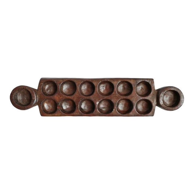 Vintage Rustic Old Tribal Carved Mancala Game Board For Sale