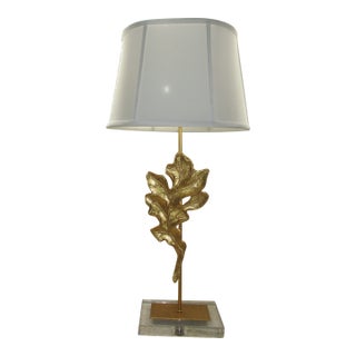Vintage Maitland Smith Style Golden Oak Leaf on Lucite Base Table Lamp For Sale