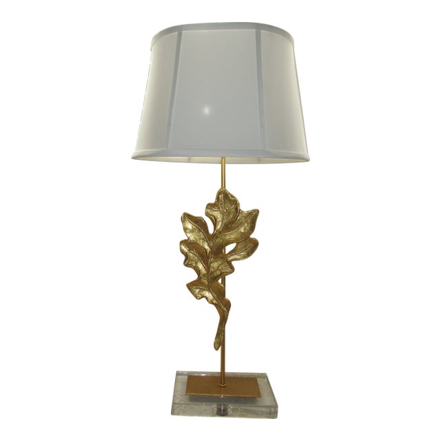 Vintage Maitland Smith Style Golden Oak Leaf on Lucite Base Table Lamp For Sale