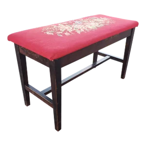 1920s Mahogany and Needlepoint Upholstered Bench Bench With Storage