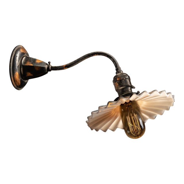 1930s Japanned Wall Sconce With Petticoat Shade For Sale