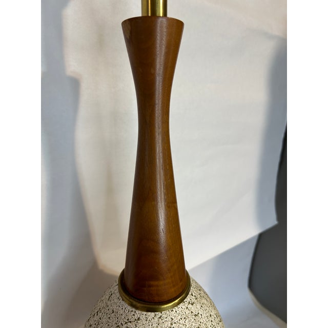 Underwriters Laboratories Vintage Mid-Century Teak and Stone Table Lamp With Underwriters Laboratories Label For Sale - Image 4 of 7