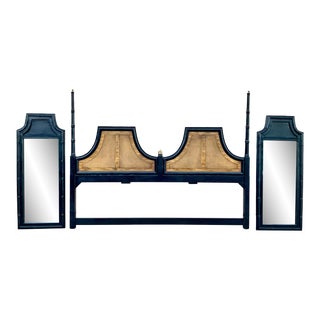 Vintage Chinoiserie King Headboard and Mirrors by Stanley Furniture - 3 Piece Set For Sale