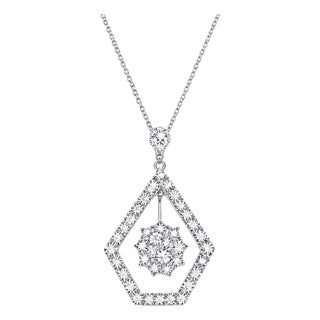 Mid 20th Century 14k White Gold Diamond Drop Slide Pendant Necklace Estate For Sale