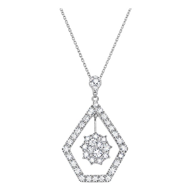 Mid 20th Century 14k White Gold Diamond Drop Slide Pendant Necklace Estate For Sale