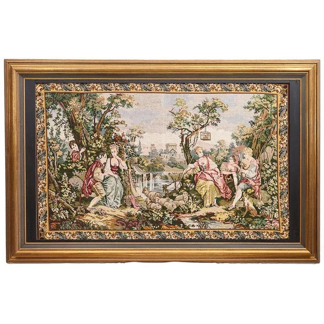Galante Scene Tapestry, 1940s For Sale - Image 9 of 9