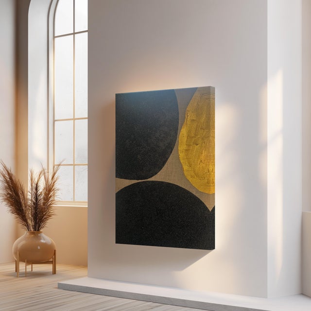 Vintage Gold and Noir Textural Masterpiece Painting Larger Size 18wx25h x3, Spanish Linen Unframed Immerse yourself in a...