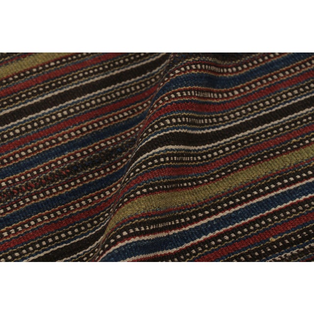 Textile Vintage Persian Kilim, Square Rug in Fine Polychromatic Stripes - Rug & Kilim For Sale - Image 7 of 8