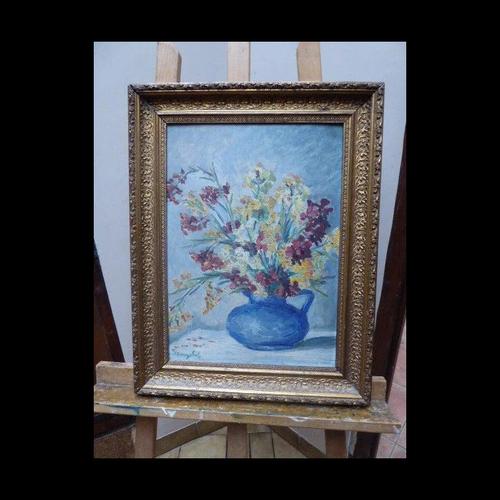 Blue Impressionist of Flowers in a Blue Jug, 1920s, Oil Painting For Sale - Image 8 of 13