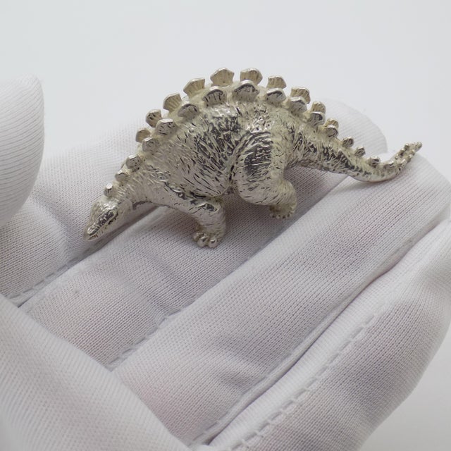 Unusual vintage sculpture depicting a Stegosaurus, handmade in Italy between the 1980s and 1990s in solid sterling silver....