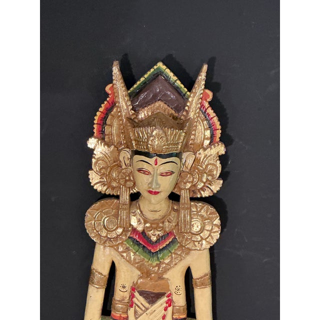 Vintage, Balinese Legong Dancer Hand-Carved Wooden Wall Hanging Decorative Sculpture, Circa 50s For Sale - Image 9 of 12