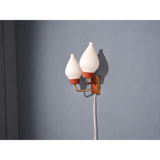 Mid-Century Modern 1940s Swedish Modern, Wall Sconce, Brass, Lacquered Metal, Glass40s For Sale - Image 3 of 10