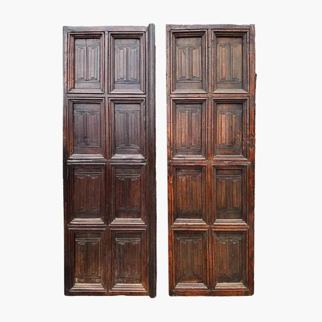 Wood Antique European Linenfold Doors - A Pair For Sale - Image 7 of 10