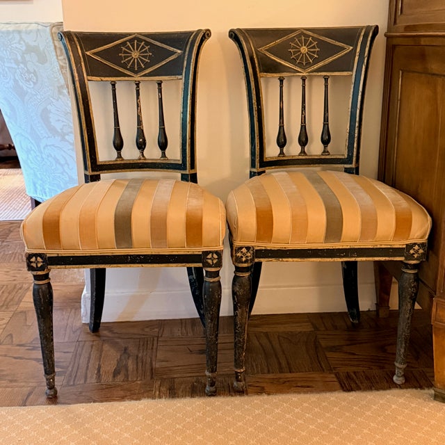 Pair Italian Neo Classical Painted Side Chairs For Sale In Washington DC - Image 6 of 10