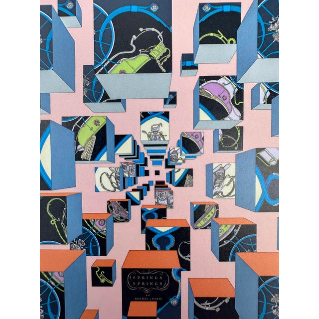 Abstract Vintage Authentic Original Hermès Art Advertisement Lithograph Featuring Hermès Scarf For Sale - Image 3 of 4