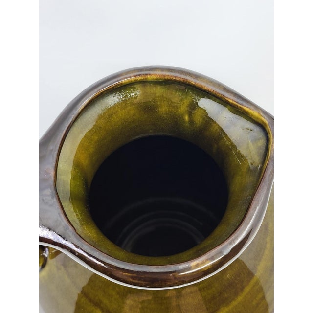 Ceramic Olive Green Ceramic Pitcher Vase from Saint Clément, France, 1960 For Sale - Image 7 of 11