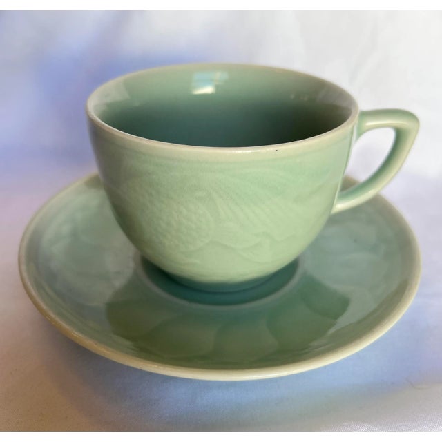 Celadon Vintage Celadon Longquan Koi Cup & Saucer Set- 2 Pieces For Sale - Image 8 of 8