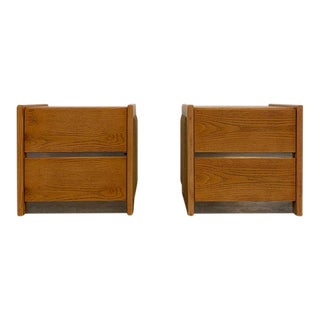 Mid-Century Modern Chrome Oak and Suede Nightstands - a Pair For Sale