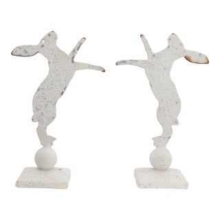 English Salvaged Metal Boxing Rabbits, a Pair For Sale
