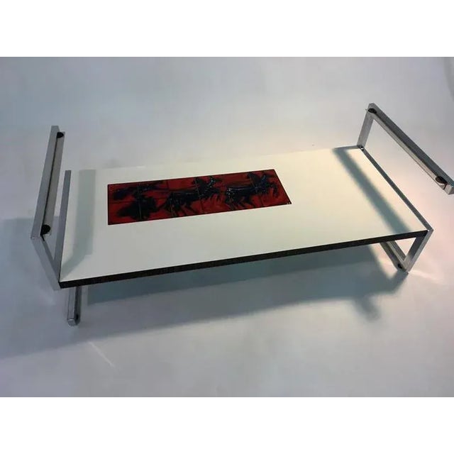 Modern Italian Modernist Tile, Laminate and Rosewood Chrome Frame Coffee Table For Sale - Image 3 of 8