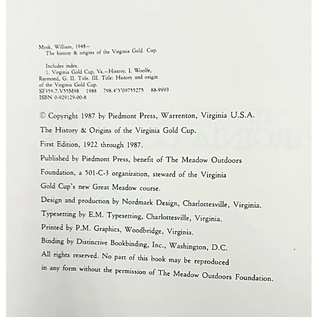 Animal Skin The History & Origin of the Virginia Gold Cup William Myzk 1987 Book For Sale - Image 7 of 16