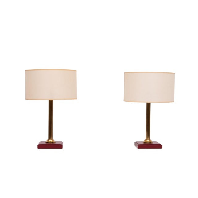 Red Stich Leather Table Lamps by Jacques Adnet, France, 1960s, Set of 2 For Sale - Image 9 of 9