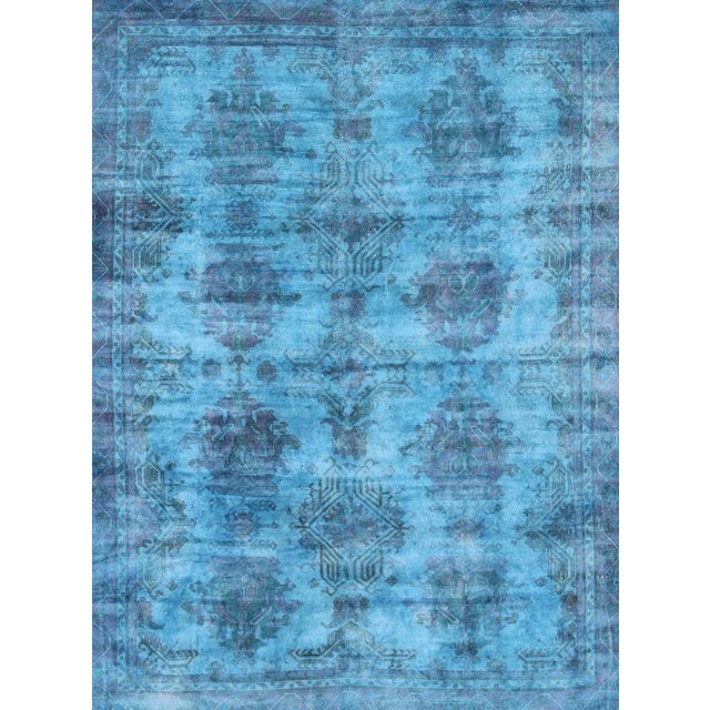 Vintage Turkish Oushak Over-Dyed in Blue, Pink Colors For Sale - Image 4 of 13