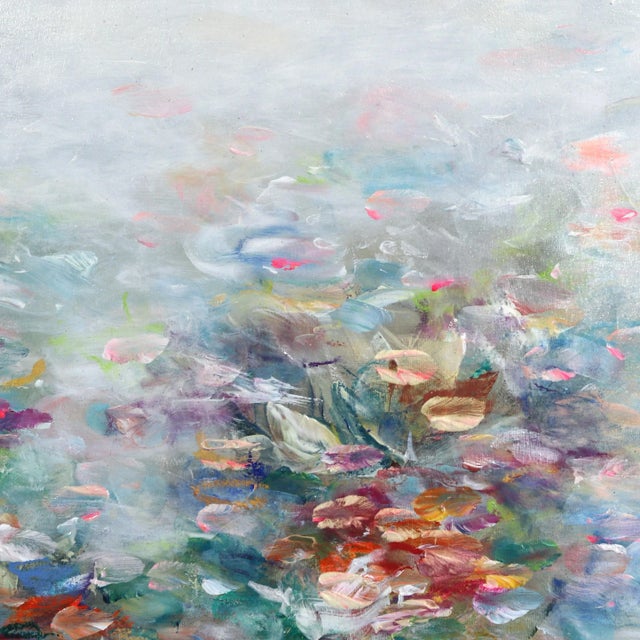 Abstract Nympheas De Mon Coeur - Soft Abstract Floral Landscape Painting Original Artwork by Vé Boisvert For Sale - Image 3 of 9